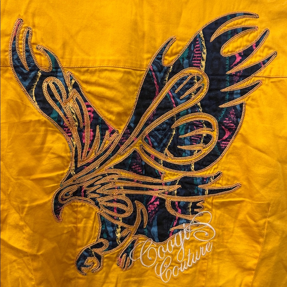 Authentic Coogi Yellow Ruffle V-Neck Button Down - Picture 6 of 6